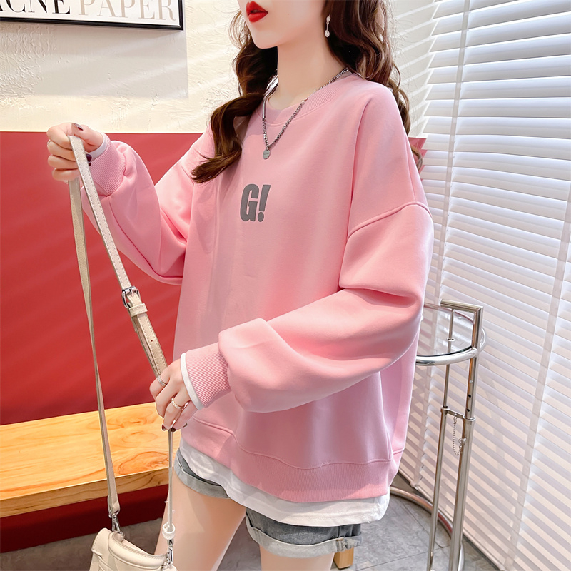 First real shot of fish scale design sweatshirt for women fake two pieces new spring and autumn foam large size loose top