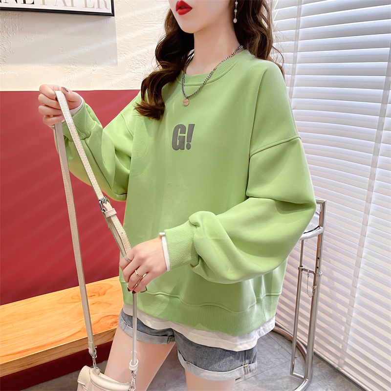 First real shot of fish scale design sweatshirt for women fake two pieces new spring and autumn foam large size loose top