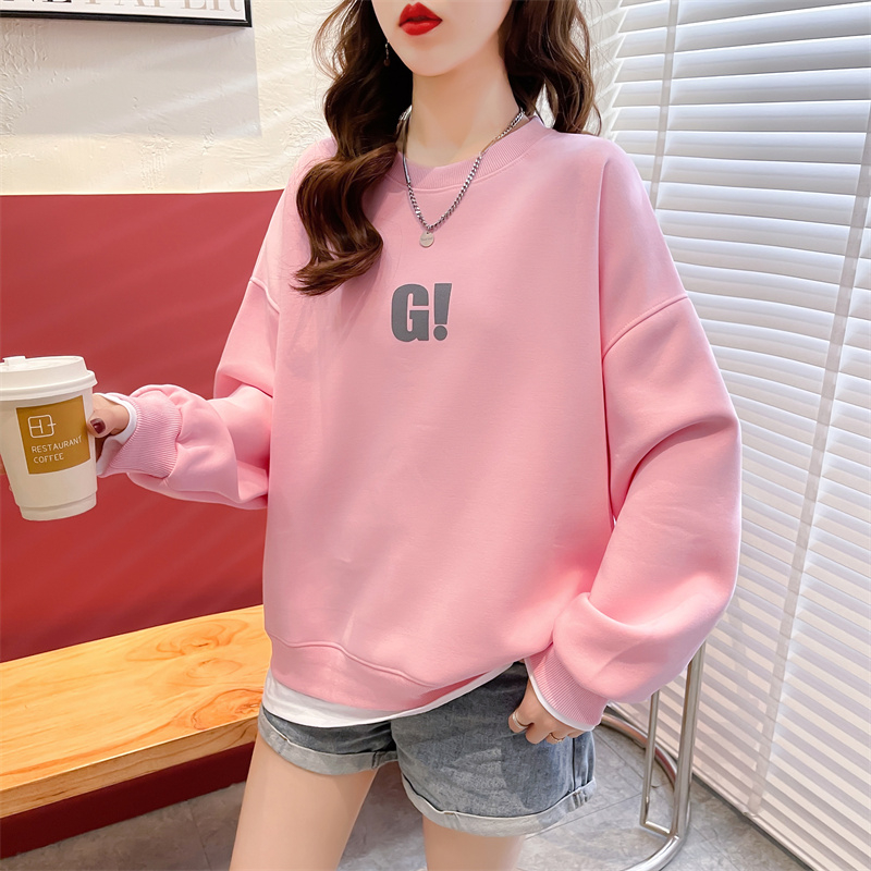 First real shot of fish scale design sweatshirt for women fake two pieces new spring and autumn foam large size loose top