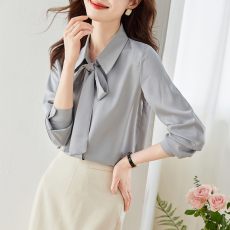 批发实拍有2026春秋款蝴蝶结设计感小众长袖缎面垂感气质上衣