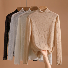 批发半高领蕾丝网纱打底衫女春秋时尚洋气高端<b class='q'>品牌</b>毛衣内搭高级感小衫