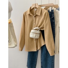 批发实拍韩版复古磨毛加厚叠穿衬衫女秋<b class='q'>冬</b>季长袖外搭通勤衬衣