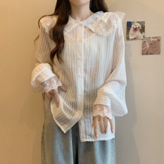 批发实拍2026早<b class='q'>春</b>洋气上衣大码胖mm蕾丝花边娃娃领衬衫M-4XL200斤