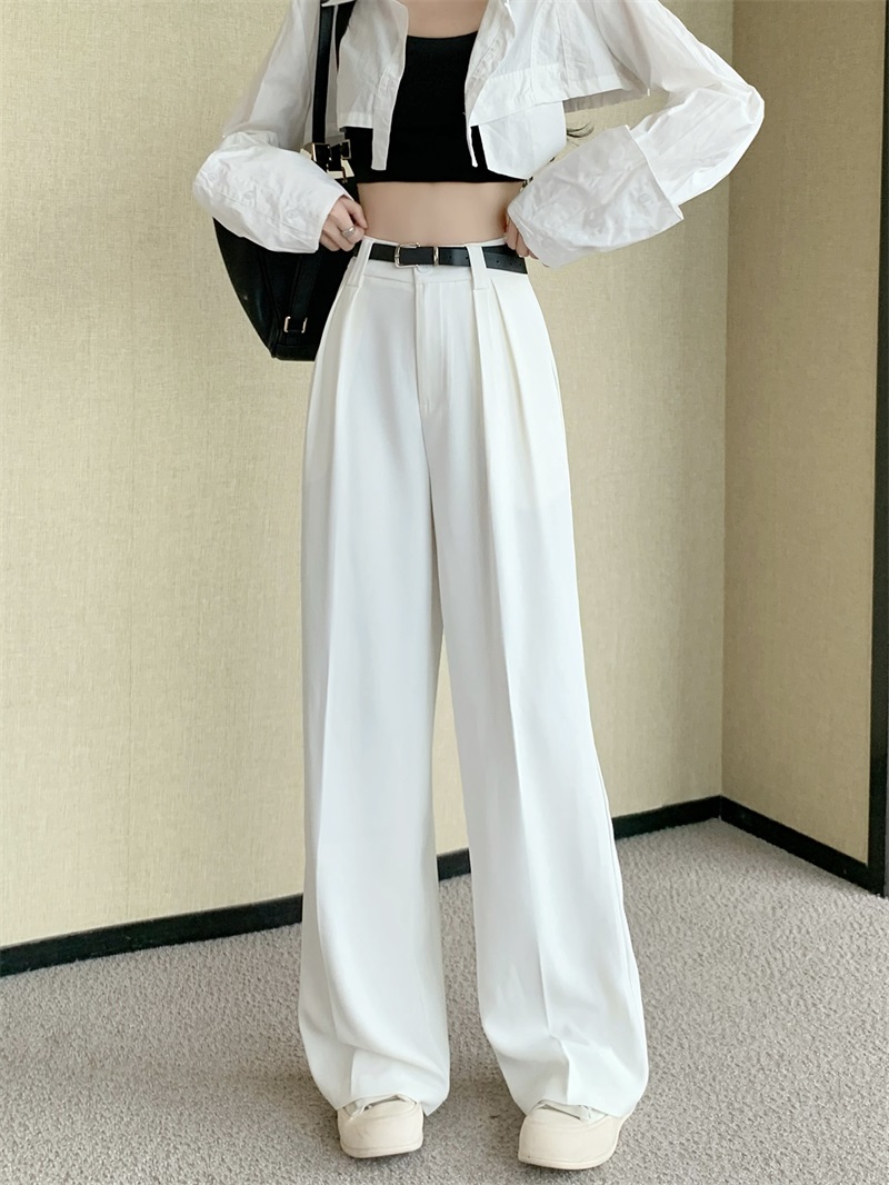 !  !  Suit trousers, loose, flesh-covering, wide-leg trousers for women, slim casual straight-leg floor-length trousers with belt