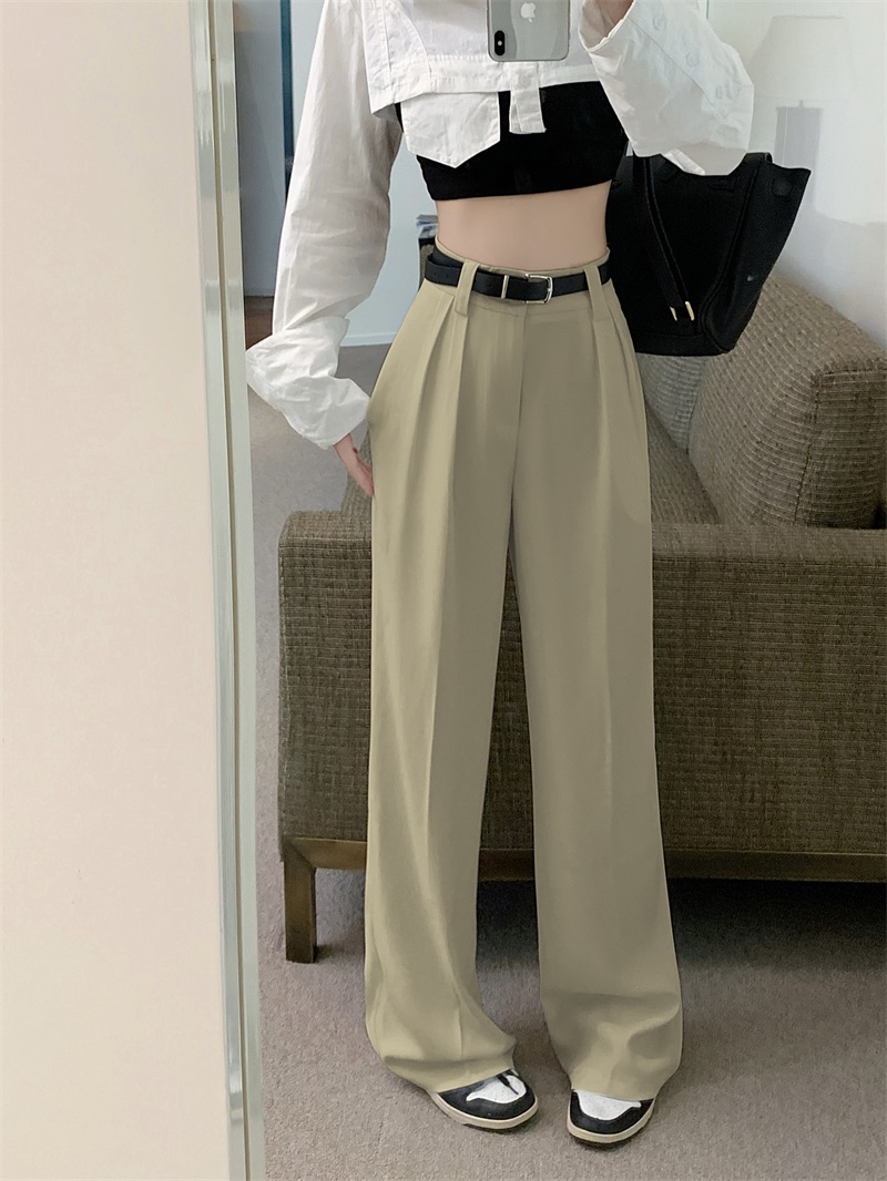 !  !  Suit trousers, loose, flesh-covering, wide-leg trousers for women, slim casual straight-leg floor-length trousers with belt