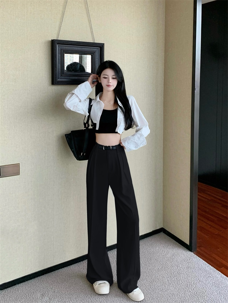 !  !  Suit trousers, loose, flesh-covering, wide-leg trousers for women, slim casual straight-leg floor-length trousers with belt