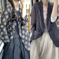 批发文艺气质休闲复古西装纽扣开衫外套宽松显瘦百搭