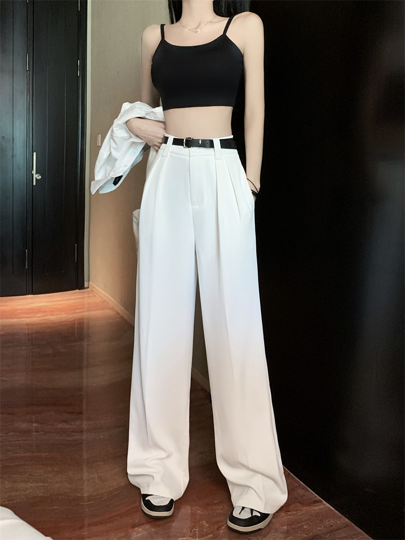 !  !  Suit trousers, loose, flesh-covering, wide-leg trousers for women, slim casual straight-leg floor-length trousers with belt