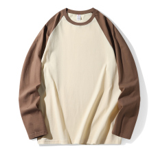 批发纯棉基地 220克纯棉插肩袖纯色春秋纯棉男女款光板可二次开发