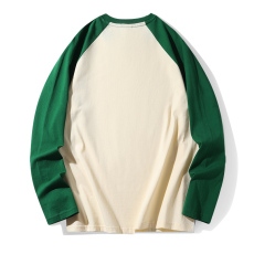 批发纯棉基地 220克纯棉插肩袖纯色春秋纯棉男女款光板可二次开发