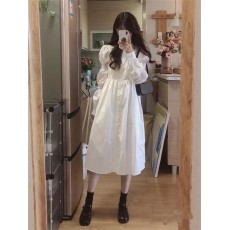 批发法式白色长袖衬衫<b class='q'>连衣裙</b>子女春秋季小香温柔风长裙