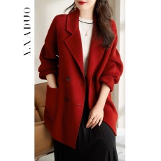 批发2026秋冬款红色双面绒毛呢<b class='q'>大</b>衣女中长气质高端减龄小个子毛呢外套