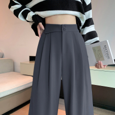 灰色西装裤女春秋2023新款高腰垂感休闲裤小个子高级感窄版阔腿裤