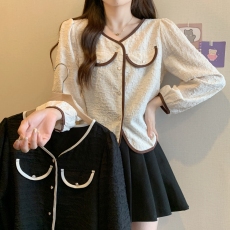 批发实拍2026早春大码女装胖MM法式小众设计感撞色衬衫上衣