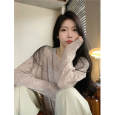 批发原版外贸韩版原版面料慵懒风休闲薄款长袖<b class='q'>T</b><b class='q'>恤</b>女春季宽松显瘦上衣