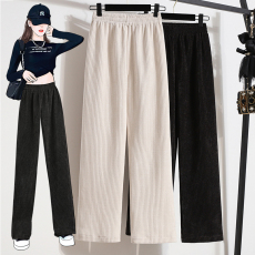 批发实拍大码小个子穿搭坑条灯芯绒阔腿裤女<b class='q'>秋</b>冬搭配雪尼尔直筒拖地裤