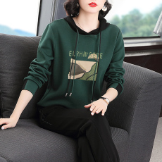 批发2026春秋新款<b class='q'>中年</b>大码女装洋气印花长袖T恤帽衫上衣妈妈连帽卫衣