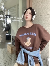 实拍实价#320g纯棉 白色复古圆领卫衣女百搭可爱印花减龄小众上衣