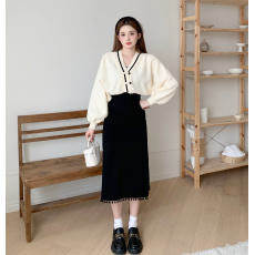 批发实拍2025秋冬国风少女新中式毛衣搭配吊带<b class='q'>连衣裙</b>茶里茶气两件套