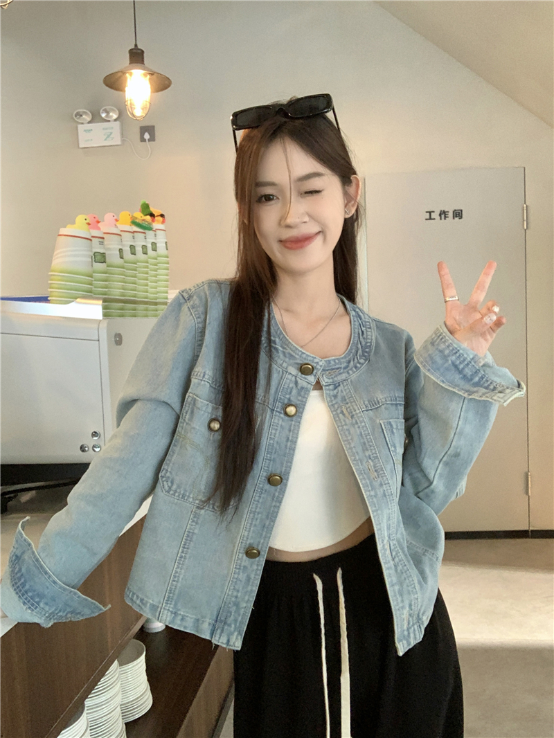 實拍 小個子短款牛仔外套女設計感小眾顯瘦春秋2024新款上衣