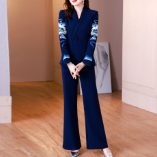 批发2023新款<b class='q'>春</b>秋民族风套装中国风刺绣收腰显瘦阔腿裤两件套