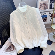 批发2026春秋季新款韩版加绒蕾丝衫立领<b class='q'>泡泡袖</b>上衣气质显瘦女小衫