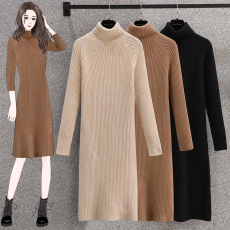 批发实拍冬装加厚宽松针织高领中长款<b class='q'>大码</b><b class='q'>胖</b><b class='q'>MM</b><b class='q'>毛衣裙</b>过膝