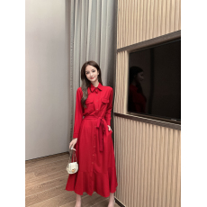 批发敬酒服新娘2023新款秋季酒红色回门<b class='q'>伴娘</b>连衣<b class='q'>裙</b>翻领大方<b class='q'>裙</b>子