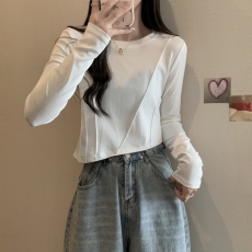 批发实拍 实价 有氨德绒 设计感小众长袖T恤女打底衫磨毛短款秋装