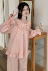 实拍韩版长袖秋冬柔软棉棉舒适可爱甜美睡衣家居服套装可外穿