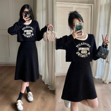 批发实拍新款-<b class='q'>秋装</b>胖MM<b class='q'>大码</b>女休闲收腰假两件显瘦闺蜜款连衣裙