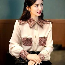 批发<b class='q'>赵</b><b class='q'>丽</b><b class='q'>颖</b>明星<b class='q'>同款</b>法式衬衣服女春秋新款洋气拼接小香港风设计感衬衫