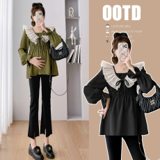 批发实拍大量荷叶边宽松舒适<b class='q'>春</b>季大码孕妇上衣