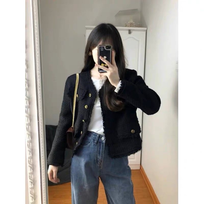 Black small fragrant jacket for women new spring and autumn French versatile high-end short top for small people