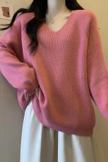 实拍胖妹妹胖MM毛衣女慵懒风宽松大码女装秋冬洋气V领套头针织衫