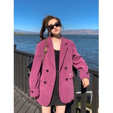 批发火龙果色灯芯绒小西装外套女春秋2026新款小众高级设计感西服上衣