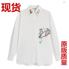 批发2023春季新品重工刺绣彼得兔女士<b class='q'>衬衫</b>修饰安单排扣长袖<b class='q'>衬衣</b>