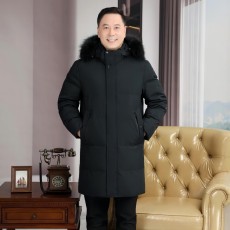 批发冬季新款中长款羽绒服男加厚保暖爸爸装中老年脱帽毛领外套