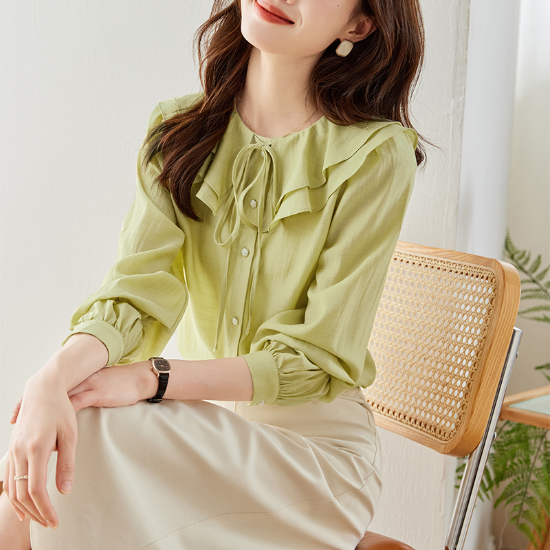 실사 2026 가을 프랑스식 낭만주의 프릴 칼라 쉬폰 블라우스 디자인 센스 셔츠 긴팔