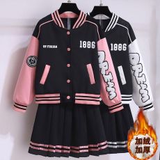 批发<b class='q'>女童</b>棒<b class='q'>球</b>服套装秋装外套2023新款儿童装韩版网红春秋百褶裙两件套