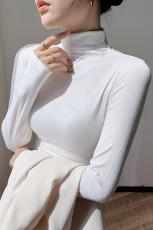 实拍面膜T恤女长袖半高领打底小衫内搭春秋冬中领莫代尔纯色