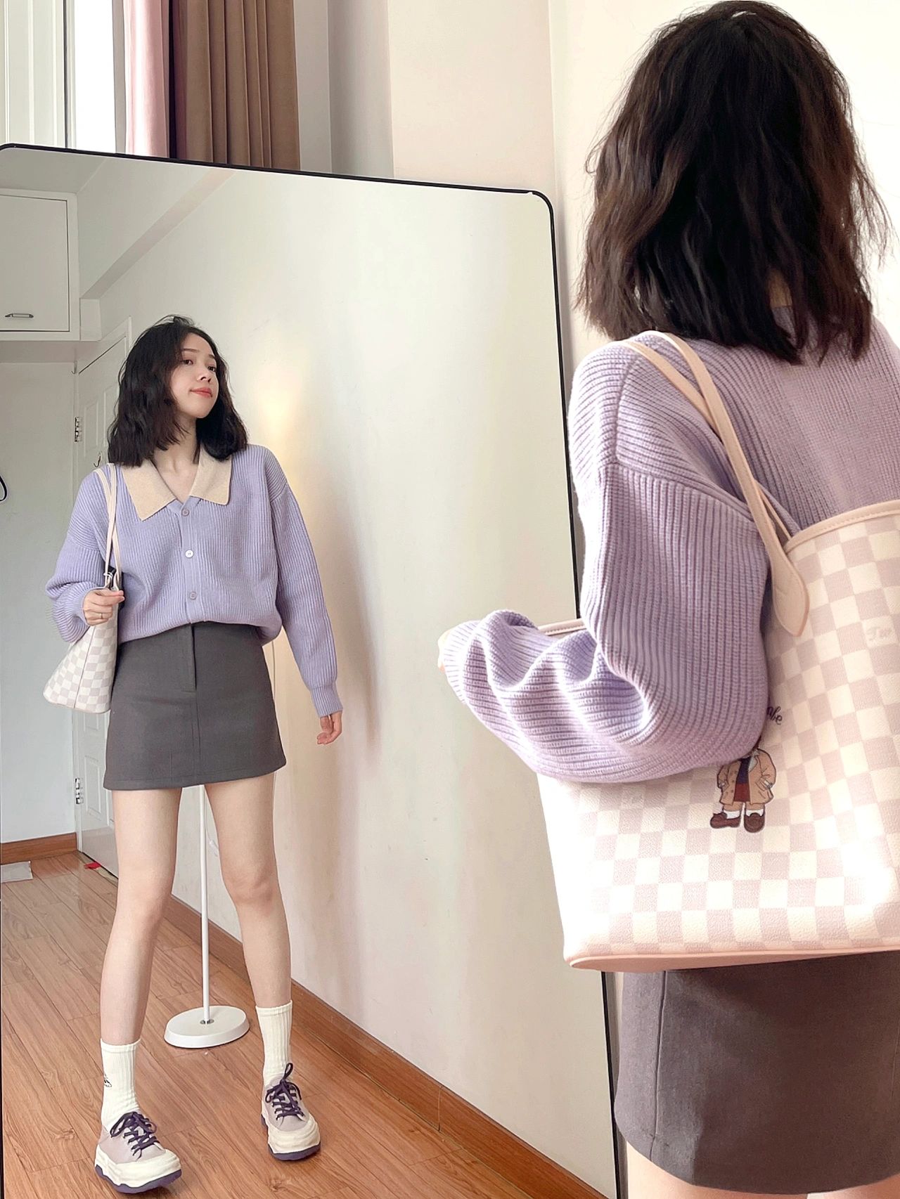  Early Autumn New Women's Gentle Korean Purple Sweater Cardigan Knitted Jacket Women's Spring and Autumn High-end Tops