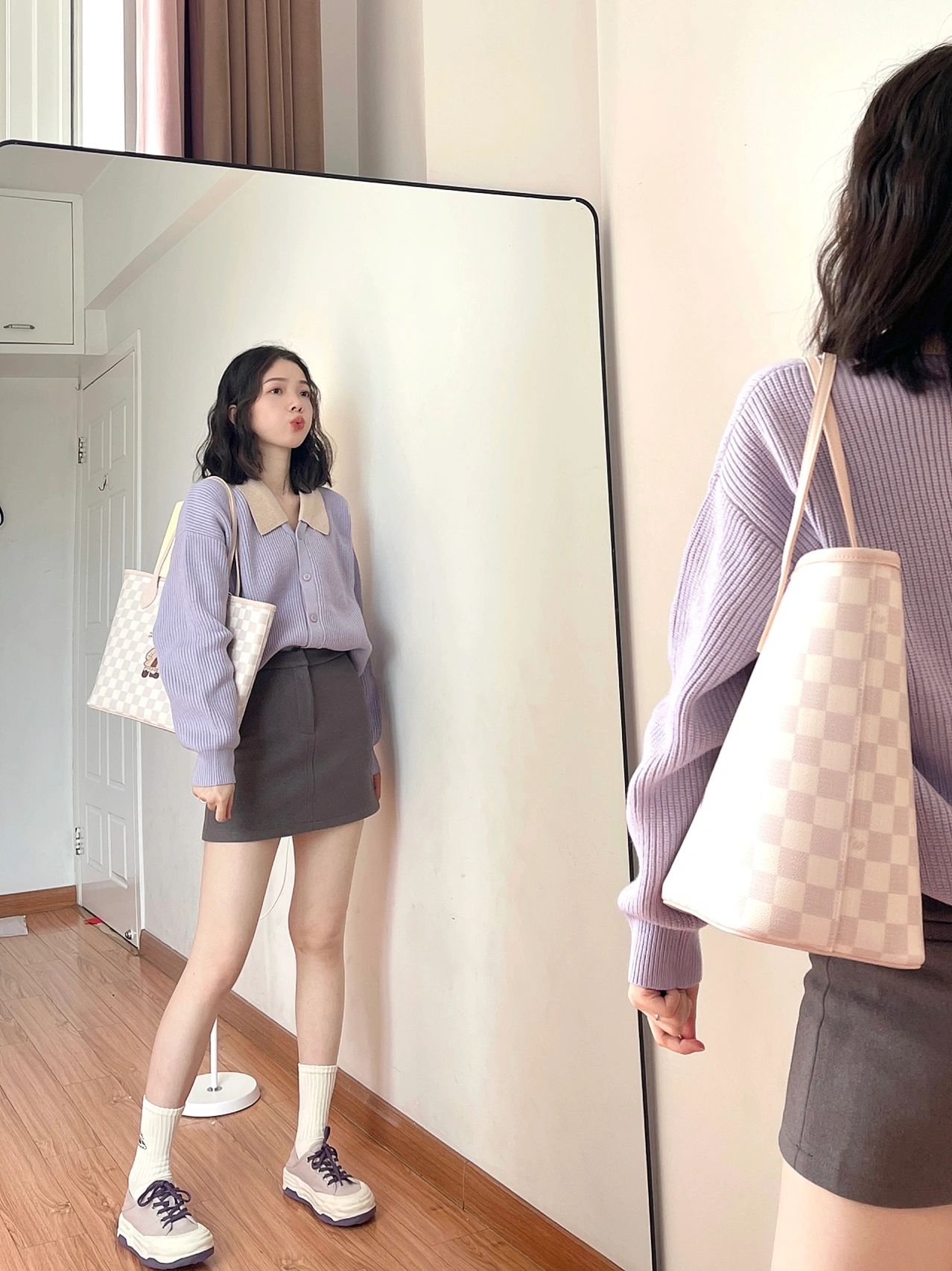  Early Autumn New Women's Gentle Korean Purple Sweater Cardigan Knitted Jacket Women's Spring and Autumn High-end Tops