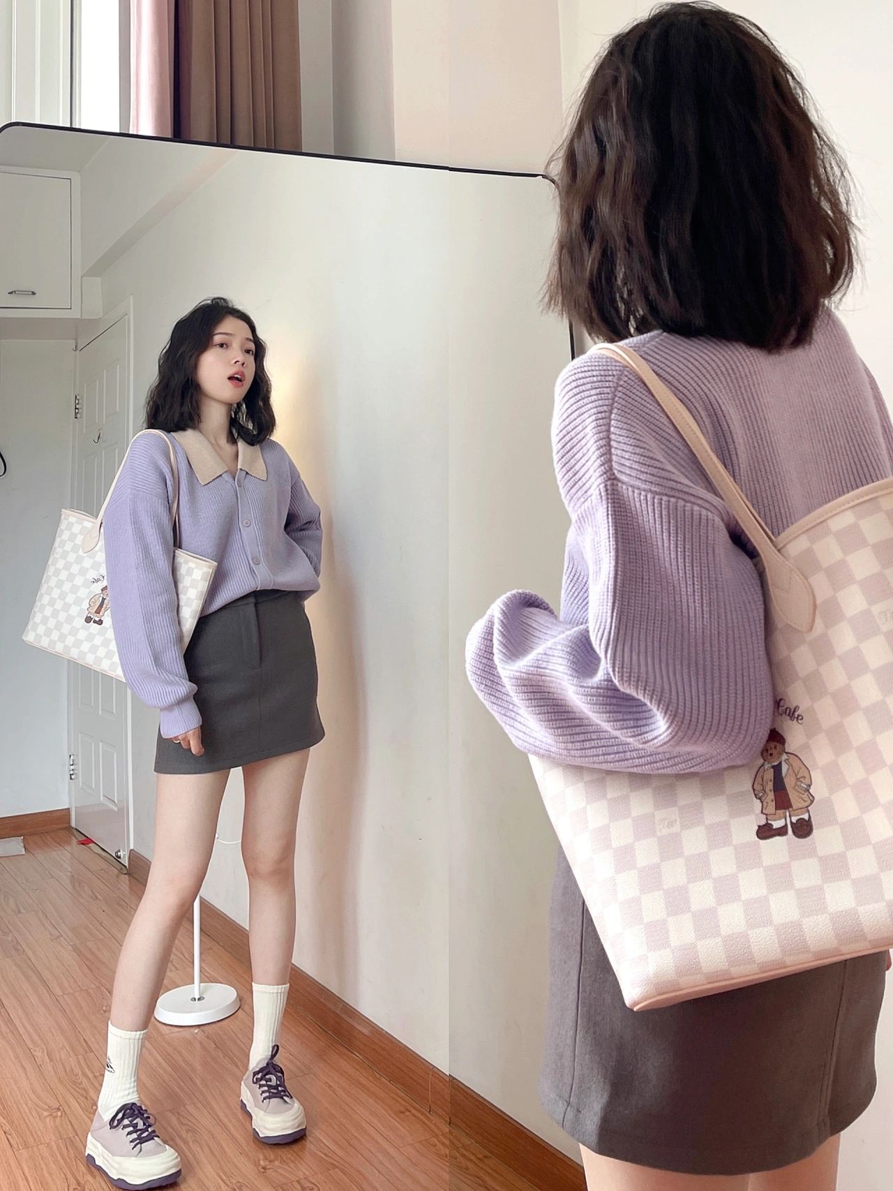  Early Autumn New Women's Gentle Korean Purple Sweater Cardigan Knitted Jacket Women's Spring and Autumn High-end Tops