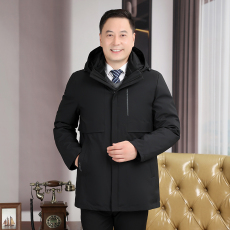 批发新款中老年羽绒服男活里活面中长款加厚爸爸装可脱卸鹅绒外套