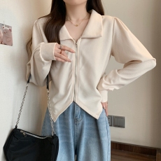 批发实拍2025秋装大码华夫格针织衫不规则燕尾外套显瘦上衣