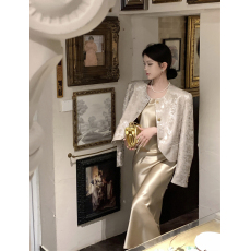 批发实拍秋装美拉德穿搭<b class='q'>提花</b>料小香风外套+醋酸缎面显瘦吊带<b class='q'>连衣裙</b>女