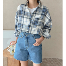 批发已出货  韩版慵懒男友风复古格纹百搭宽松中长款防晒<b class='q'>衬衫</b>上衣