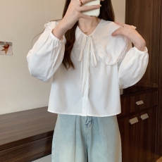 批发已出货 实拍2026<b class='q'>秋</b>装大码女装蕾丝花边娃娃领衬衫长袖上衣