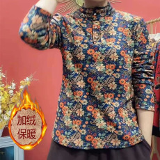 批发妈妈加绒<b class='q'>打底衫</b>洋气时尚遮肚<b class='q'>中年</b>女装冬季加厚保暖碎花上衣有弹性